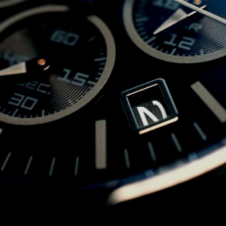 Close up image of a watch face